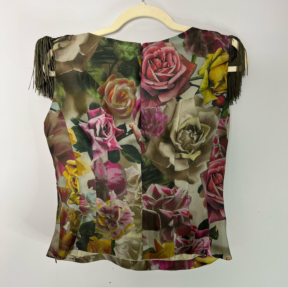 Paul Smith Floral Print Sleeveless Top with Tassel Shoulder Accents - Multicolor - Picture 10 of 10